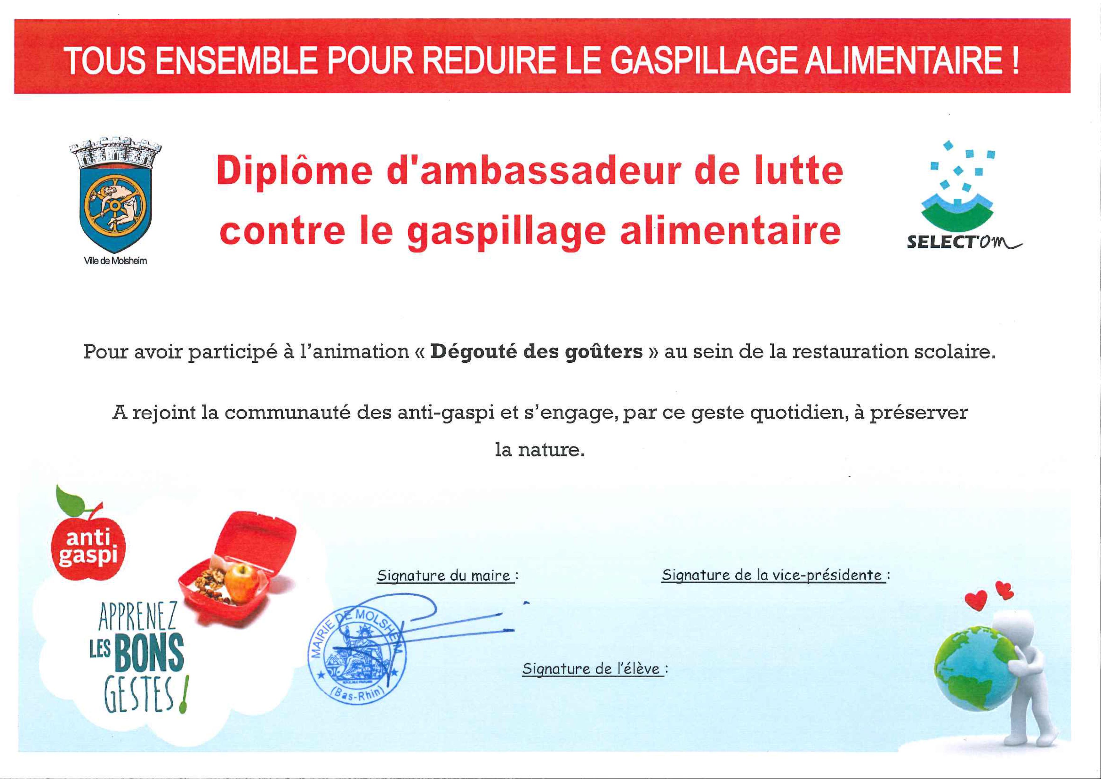 Diplôme d'ambassadeur de lutte contre le gaspillage alimentaire